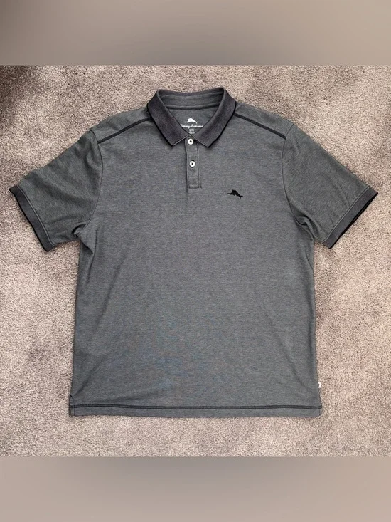 Tommy Bahama Men's Short Sleeve Polo Shirt Black/Gray Textured Large - EUC - Picture 2 of 9
